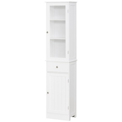 Kleankin Small Bathroom Storage Cabinet On Wheels, Slim Toilet Paper Cabinet  With 2 Holes, Sliding Doors And Adjustable Shelf, White : Target