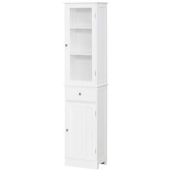 kleankin Tall Bathroom Cabinet, Narrow Bathroom Storage Cabinet with Acrylic Door, Drawer and Shelves, White
