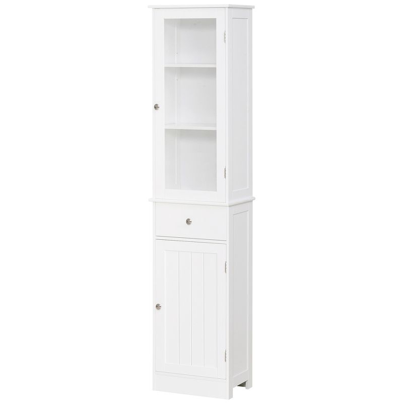 kleankin Tall Bathroom Cabinet, Narrow Bathroom Storage Cabinet with Acrylic Door, Drawer and Shelves, White, 1 of 10
