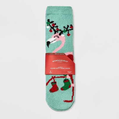 Women's Flamingo Cozy Crew Socks with Gift Card Holder - Wondershop™ Mint 4-10