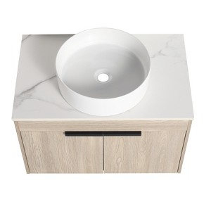 Vynxaria 30 in. Single Floating White Oak Plywood Bath Vanity with White Slate Ceramic Top KD-PACKING Ready to Assemble - 1 of 4