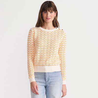 Lands' End Women's Cotton Viscose Button Shoulder Modern Crew Sweater