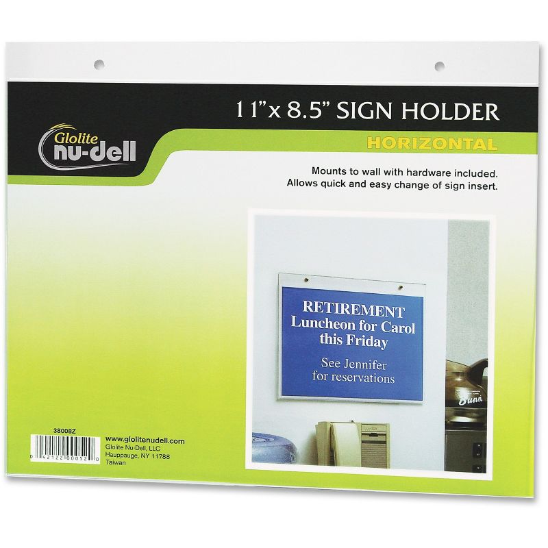 Nu-Dell Wall Sign Holder Horizontal 11"x8-1/2" Clear 38008, 1 of 4
