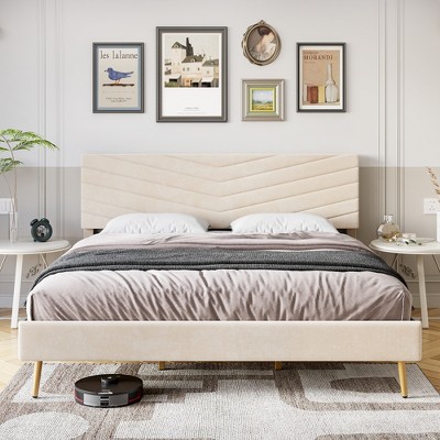 Coucheta Upholstered Bed Frame with Adjustable Headboard - Velvet Platform Base, No Box Spring Needed, Easy Assembly