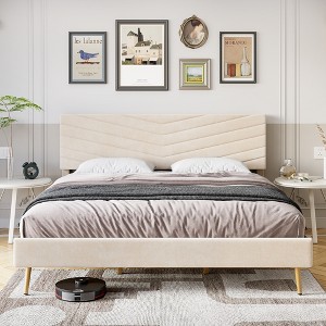 Coucheta Upholstered Bed Frame with Adjustable Headboard - Velvet Platform Base, No Box Spring Needed, Easy Assembly - 1 of 4