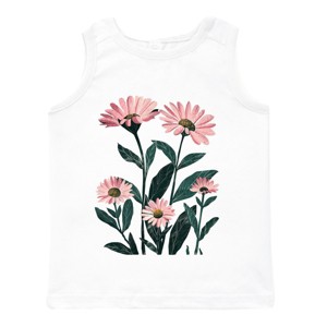 The Juniper Shop Pink Daisies Watercolor Toddler Tank - 4T - White - 1 of 4