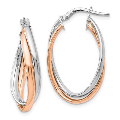 Black Bow Jewelry 4 x 20mm (3/4 Inch) 14k White and Rose Gold Double Oval Hoop Earrings