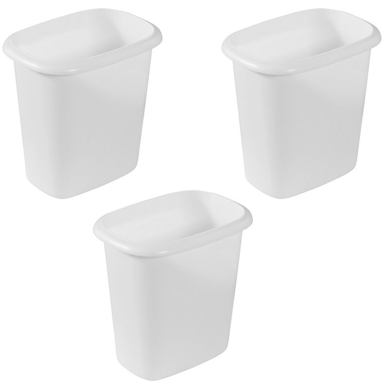 Rubbermaid Lightweight 6 Quart Open Top Wastebasket Trash Can Bin for Bedrooms, Bathrooms, and Office Waste Organization, White (3 Pack), 1 of 5