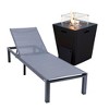 LeisureMod Marlin Modern Outdoor Patio Chaise Lounge Chair in Black Aluminum Frame with Square Fire Pit Side Table - 2 of 4