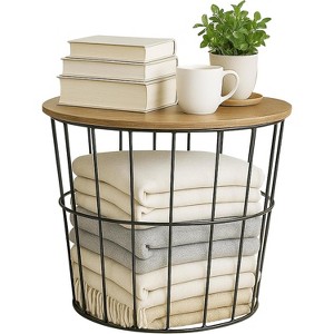 IRIS USA Round Wire Basket with Wooden Lid, 2 Pack, Potato Onion Vegetable Storage, Nestable Storage Bins, Water Resistant Surface - 1 of 4