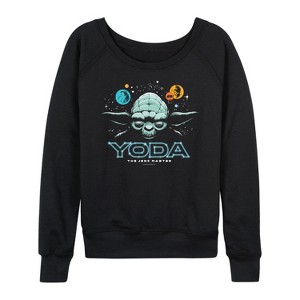 Women's - Star Wars - Yoda Jedi Master Women's French Terry Pullover Sweatshirt Lightweight French Terry Wide Neck Long Sleeve Shirt - 1 of 4