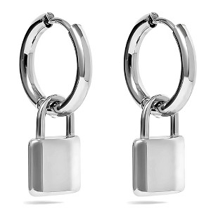Padlock Dangle Hoop Earrings for Women Gold or Silver Stainless Steel Ginger Lyne Collection - 1 of 4