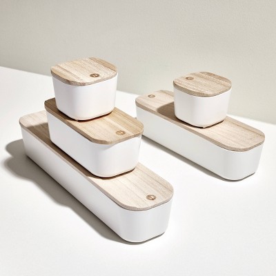 iDesign Eco White Plastic Storage Bins with Paulownia Wood Lids - Walmart  Finds