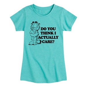 Girls' - Garfield - Do You Think I Actually Care Fitted Short Sleeve Graphic T-Shirt - 1 of 4