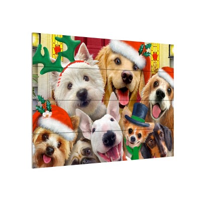 Trademark Fine Art -Howard Robinson 'Christmas Dogs' Wood Slat Art