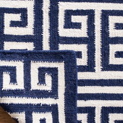 Navy and Ivory Geometric Wool Flat Woven Rectangular Rug 10' x 14'