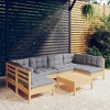 vidaXL Solid Pinewood Patio Lounge Set 7 Piece with Cushions - Brown and Gray - 2 of 4