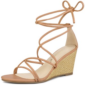 Allegra K Women's Open Toe Lace Up Strappy Bow Back Low Wedges Sandals - 1 of 4