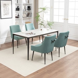 SEYNAR Modern Glam Velvet Black Metal Legs Dining Chair or Vanity Chair Set of 4 with Rear Handle - 1 of 4