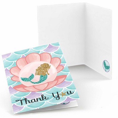 Big Dot of Happiness Let's Be Mermaids - Baby Shower or Birthday Party Thank You Cards (8 count)