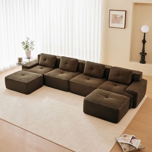 153" Modern U-Shaped Modular Sectional Sofa for Living Room, Corduroy Fabric,4-Seater Couch with Deep Seat and 2-Movable Ottoman, Camel - 1 of 4
