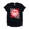 S.W.Smiley Checkered Heart Eyes Smiley - Women's Short Sleeve Graphic T-Shirt - 2 of 4