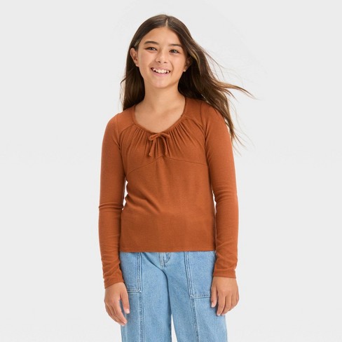 Girls' Long Sleeve Tie-front Knit T-shirt - Art Class™ : Target