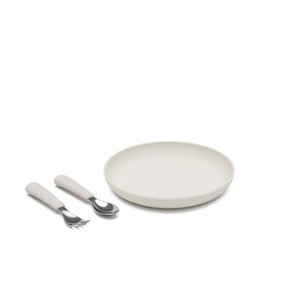 Photos - Glass Lalo 3pc Silicone Toddler Plate + Utensils Mealtime Set - Oatmeal