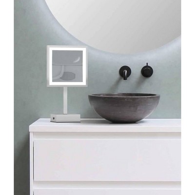 8" Square Brushed Nickel LED Magnifying Vanity Mirror
