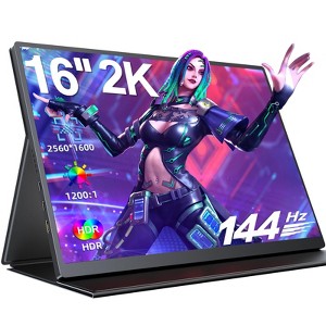 UPERFECT 16" 2.5K Portable Monitor 144Hz USB-C Gaming Display, IPS HDR, FreeSync, Smart Cover, HDMI, w/VESA & Speakers, For Laptop/PC/Console/Phone - 1 of 4