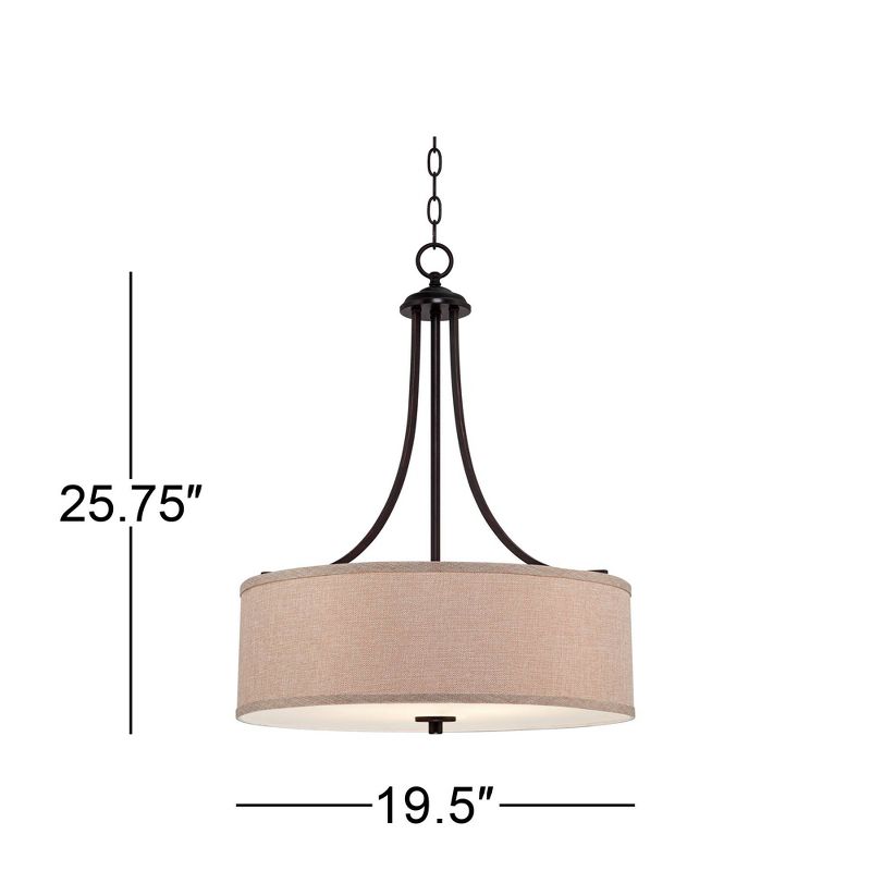 Franklin Iron Works Oil Rubbed Bronze Pendant Chandelier 19 1/2" Wide Farmhouse Rustic Oatmeal Linen Drum Shade Fixture for Dining Room Kitchen Island, 4 of 9