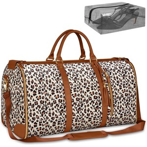 Large PU Leather Foldable Travel Garment Duffle Bag, Convertible Carry On with Shoe Pouch for Women - 1 of 4