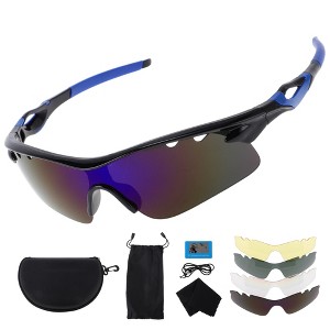 Unique Bargains Motorcycle Riding Goggles PC Tri-acetel for Outdoor Sports Dirt Bike ATV Blue Silver Tone Lens Blue Black Frame 1Set - 1 of 4