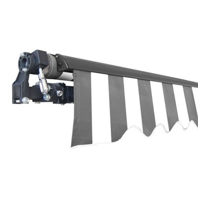 Gray and White Striped Polyester Patio Awning Fabric Replacement