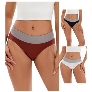 INSPIRE CHIC 3 Packs Women's Color-Block Panties No Trace Underwear Mid-Waisted Full Coverage Briefs - 1 of 4