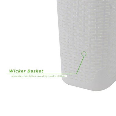 White Slim Rectangular Wicker Laundry Hamper with Lid