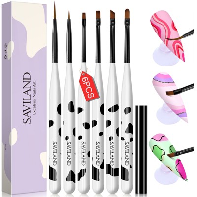 Saviland Pro Gel Essentials Kit - 6PC Micro-Detail Brushes & Dotting Tools with Non-Slip Grip .(Black/White) (Size: 6 Count)