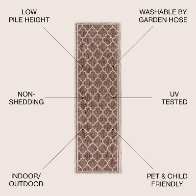 Espresso and Taupe Moroccan Trellis Indoor/Outdoor Runner Rug