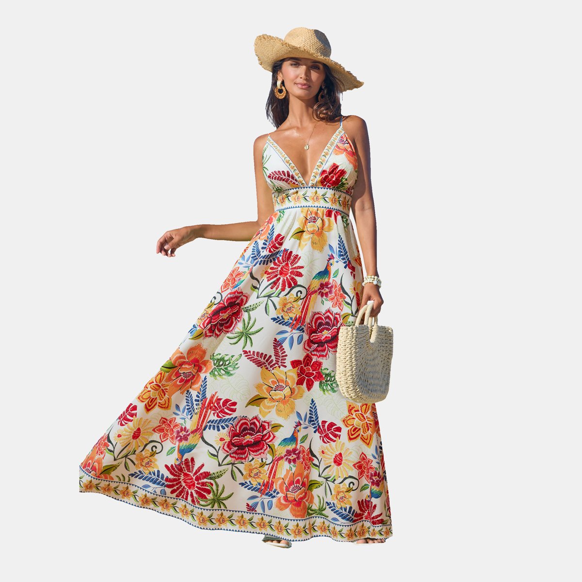 Женские платья Cupshe Women's Vibrant Floral Print Maxi Dress for Beach Getaways-XL-Multicolored — фото 4