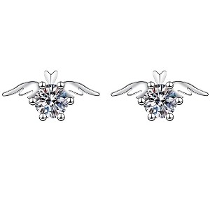 Angel Wings Stud Earrings for Women White Gold Plated Cubic Zirconia by Ginger Lyne - 1 of 4