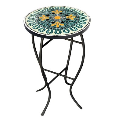 Mosaic Accent Outdoor Side Table - Teal - Haven Way