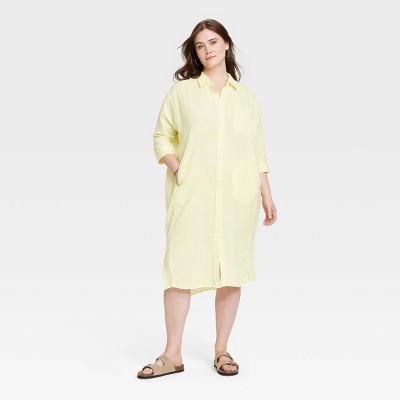 Women's 3/4 Sleeve Midi Shirtdress - Universal Thread™ Yellow 2x : Target