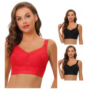 Allegra K Women's Full Coverage Wide Straps Longline Hem Wirefree Bralettes 3 Packs - 1 of 4
