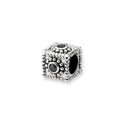 Black Bow Jewelry Sterling Silver Square Cubic Zirconia Bead Charm