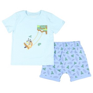 Seven Times Six Disney Bluey Shirt Toddler Boys' Bluey and Bingo Tree Swing T-Shirt Short Set Blue - 1 of 4