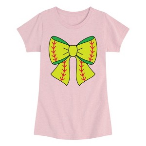 Girls' - Instant Message - Softball Bow Fitted Short Sleeve Graphic T-Shirt - 1 of 4