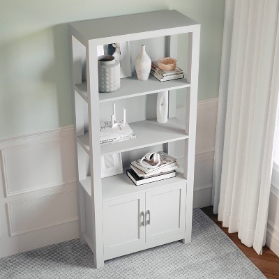 Martha Stewart 68" Gray Wood Shaker Bookcase with Storage Cabinet