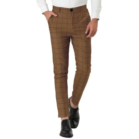 Lars Amadeus Men s Plaid Printed Slim Fit Flat Front Business Dress Pants Brown 28 Target