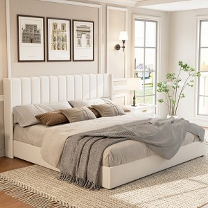 AMERLIFE Lift Up Storage Bed Frame with Vertical Channel Tufted Headboard and Wingback - 1 of 4