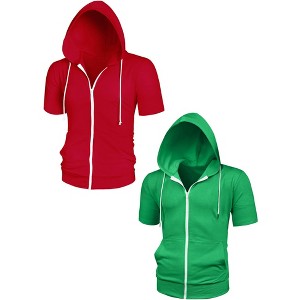 Lars Amadeus Men's Solid Color Zip Up Short Sleeves Summer Hoodies Sweatshirt 2 Packs - 1 of 4